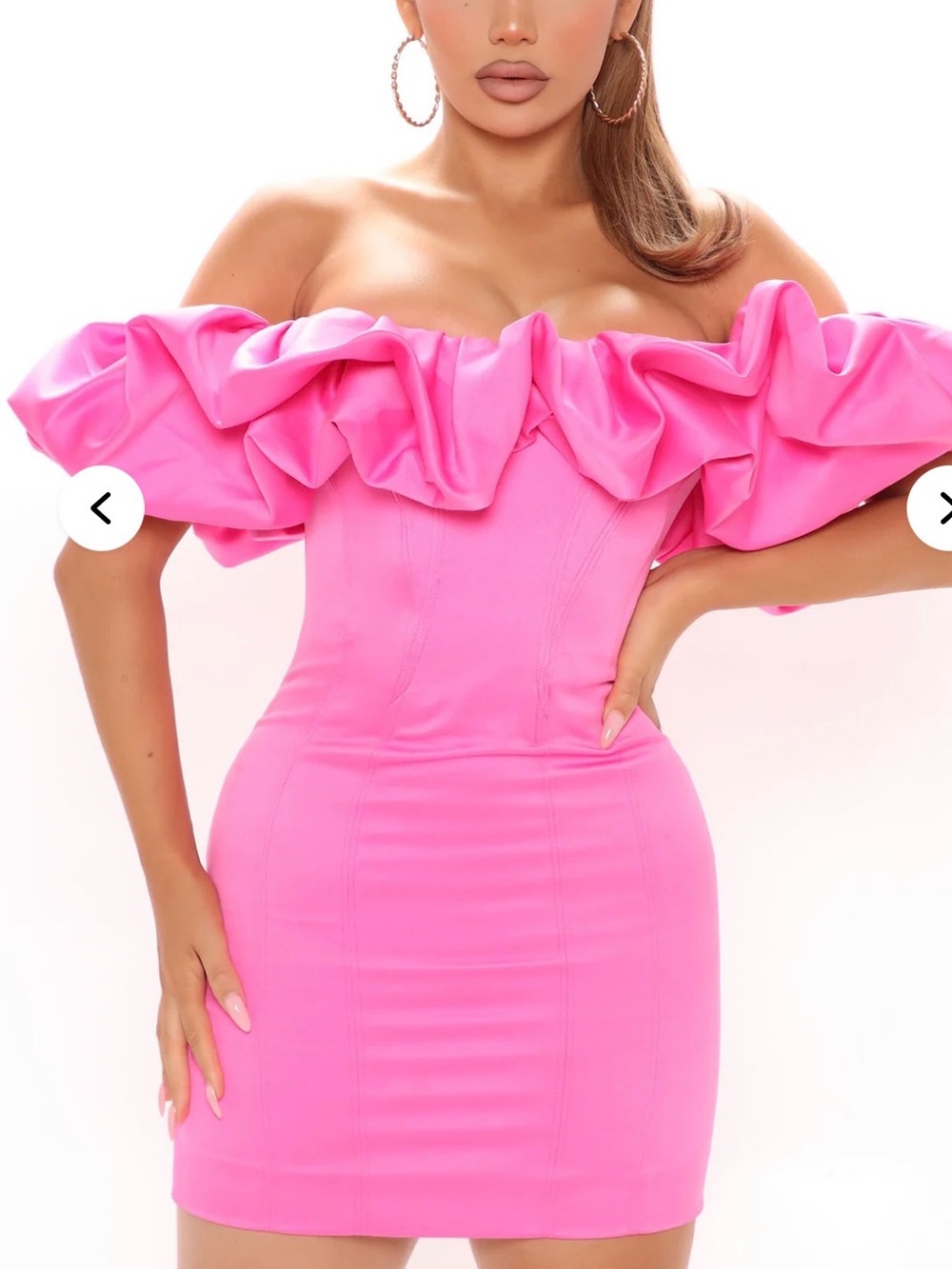 Fashion Nova Hot Pink Off-Shoulder Ruffle Bodycon Dress